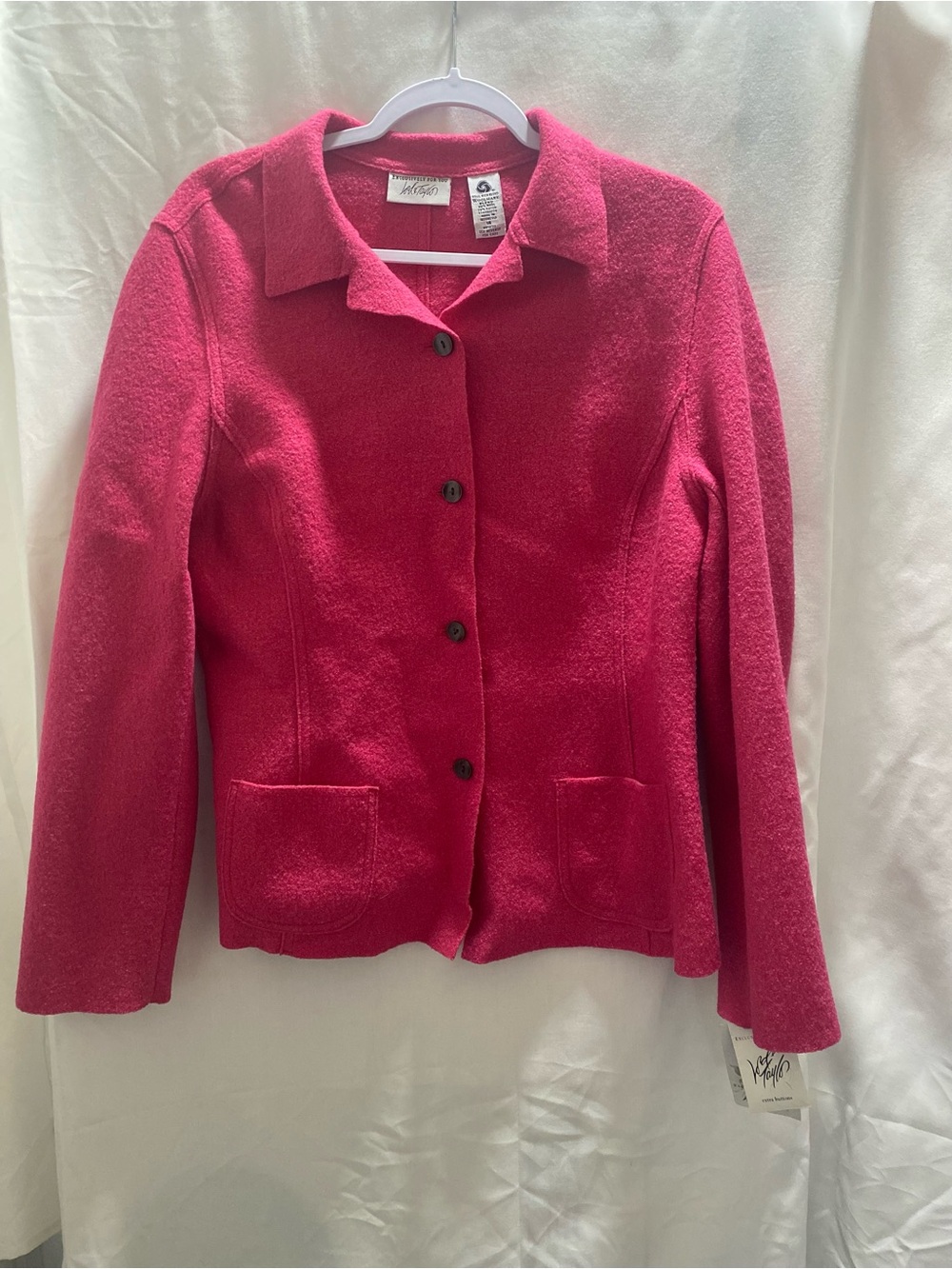 Lord & Taylor hot pink wool button front blazer women patch pockets 14’ Vintage